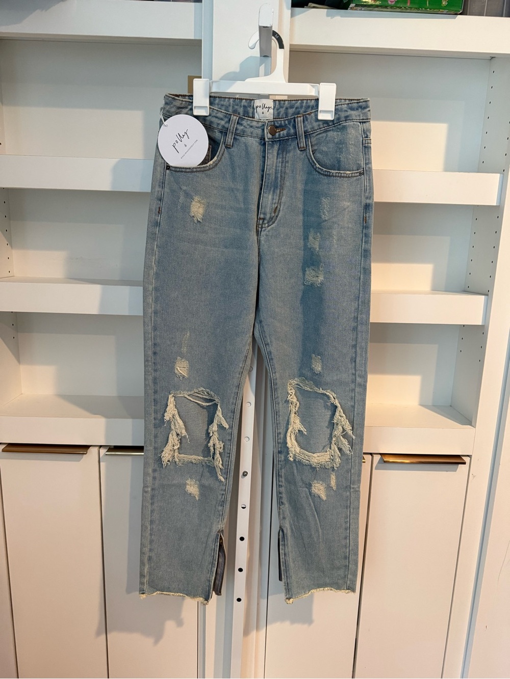 NWT Princess Polly Paola Distressed Straight Leg Jeans w Ankle Zippers Sz 8